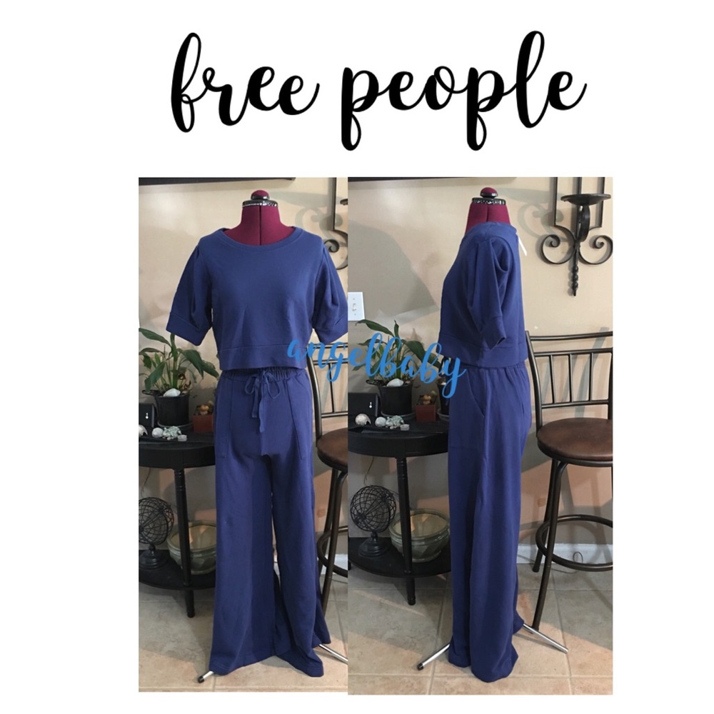 HP 💙 Free People Beach Wide Leg Pants and Crop Top Set in Navy! - Picture 13 of 16